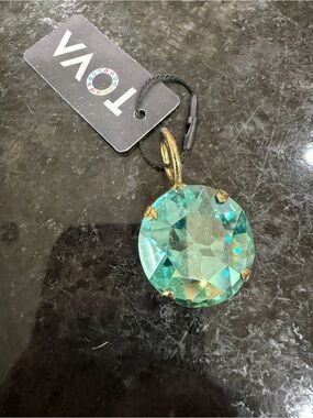 Teal Crystal Pendant Necklace - Gold Tone